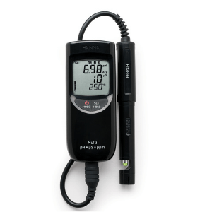 Handmessgerät f. pH/Leitfähigkeit/TDS/°C, wasserdicht, niedriger Messbereich (0 bis 3999 µS/cm, 0 bis 2000 ppm), DIN Schnellanschluss, inkl. Sonde HI12883, 1 m Kabel